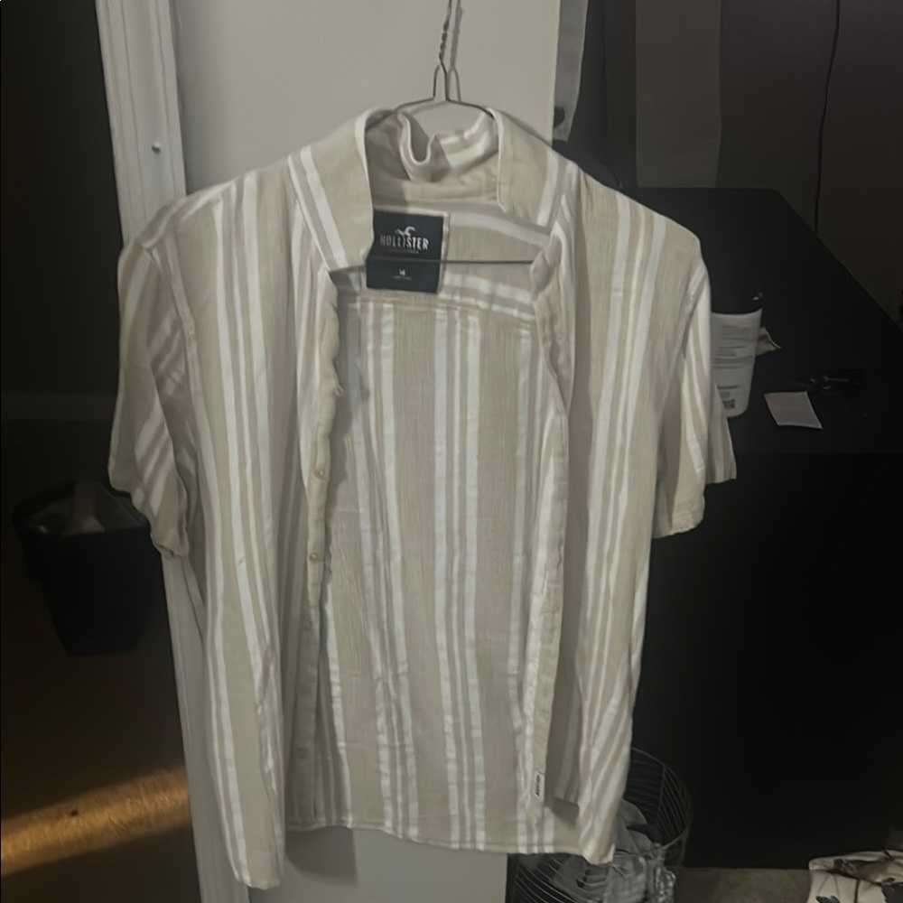 Hollister Cream and White Striped Shirt